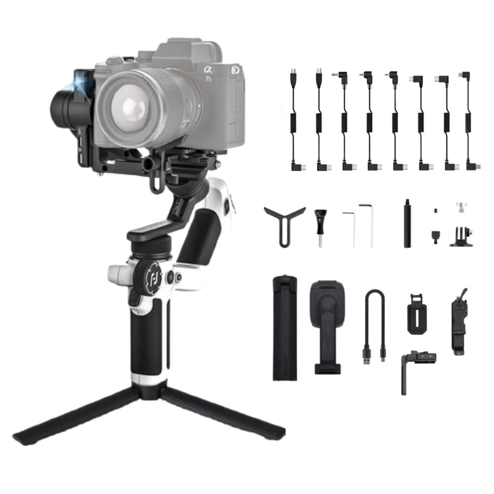 FeiyuTech SCORP Mini 2 Handheld 3-Axis Gimbal Stabilizer with Built-in AI Tracking Module, 1.2kg Max Payload, 1.3" OLED Touchscreen with Wired & Bluetooth Control for Smartphones, Compact, Action and Mirrorless Cameras - Black, White