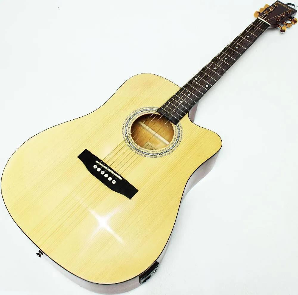 Fernando AW-41EQ 20-Fret 6-Strings Acoustic Electric Guitar with 41” Dreadnaught Cutaway, Spruce and Basswood Body, Built-In 5 Band Equalizer and Digital Tuner for Professional and Hobbyist Musicians (Natural)