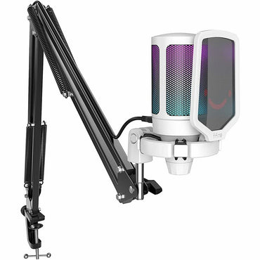 [CLEARANCE] Fifine A6T AmpliGame USB Wired Cardioid Condenser Microphone with Two-Tone RGB Light, Adjustable Boom Arm, USB-C to USB-A Cable, Quick Mute Button for PC, Laptop, PS5, PS4, Voice Recording, Live Streaming and Broadcast - Black