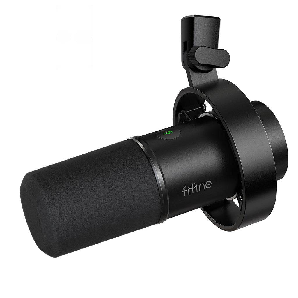 Fifine K688 USB Dynamic Cardioid Desktop XLR Microphone with Shock Mount, Volume Control and Headphone Jack for Streaming, Studio Recording, Podcasting and YouTube Videos | Black