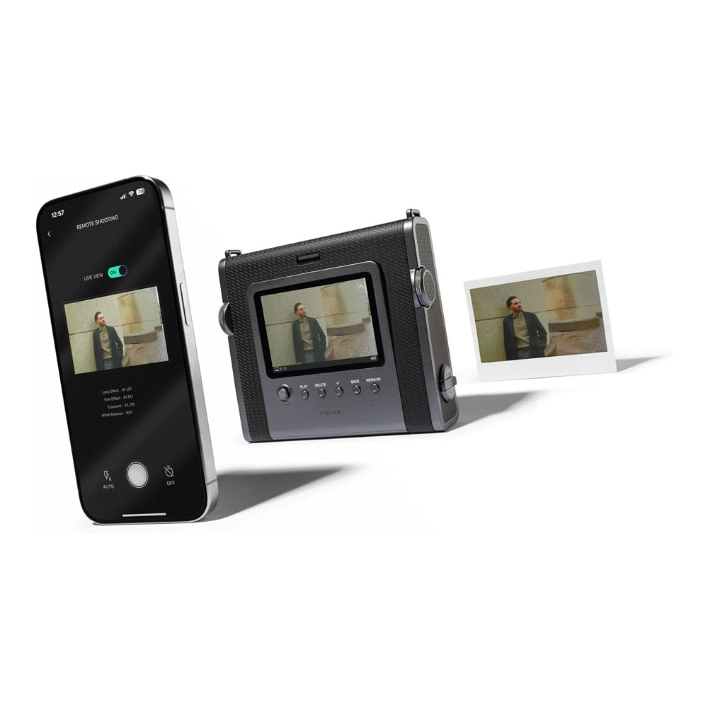FUJIFILM Instax WIDE Evo Hybrid Instant Film Camera + Built-In Bluetooth Direct Printer, Manual Print Crank, Wide Angle Mode, Degree Control Lens Knob, 6 Film Styles, 10 Lens Effects & 10 Film Effects, Remote Shooting App Controls
