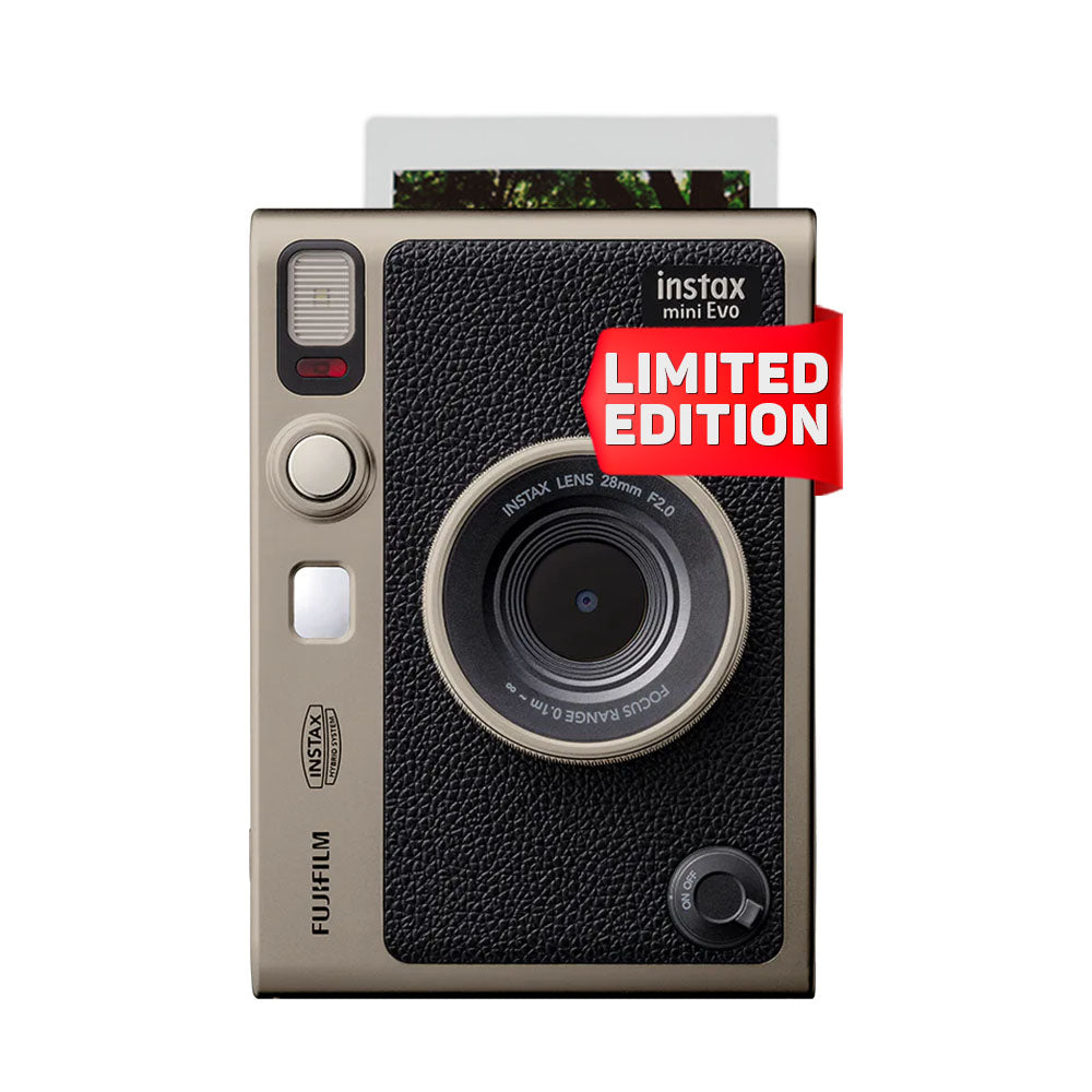 FUJIFILM Instax Mini Evo Hybrid 35mm Instant Film Digital Camera with Built-In Mini Instant Film Direct Printer, Bluetooth via INSTAX EVO App and 10 Lens and Film Effects Presets | Dark Silver, Gold, Black, Brown