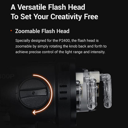 Godox H2400P Flash Head Light for P2400 Power Pack with Bowens Accessory Mount, 2400Ws Power Output Capacity, Optical Flash Receiver, and 60W LED Modeling Lamp