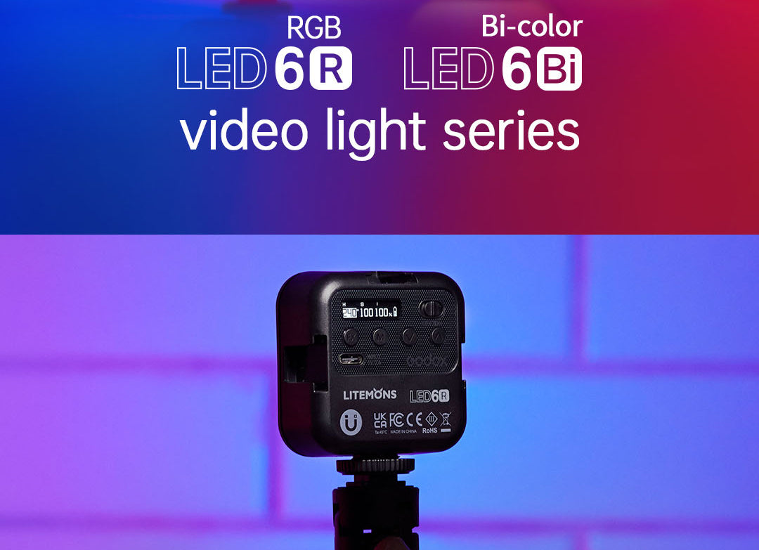 Godox LED6Bi Litemons Bi-Color Pocket Sized LED Video Light (3200 to 6500K)  1800mAh Lithium Battery