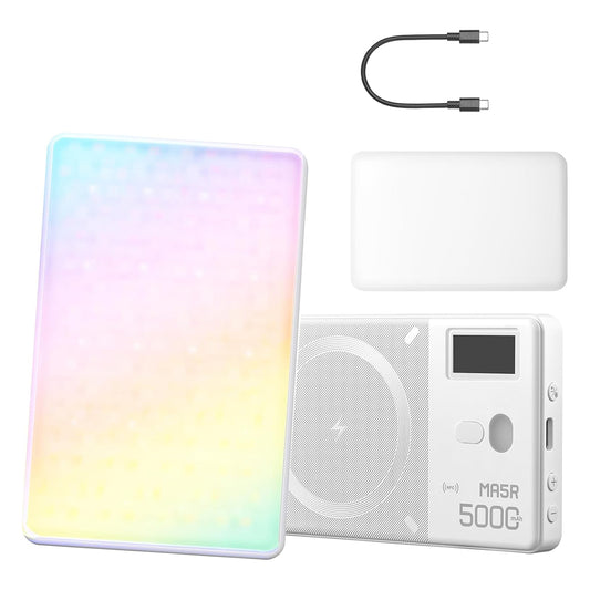 Godox MA5R Magnetic RGB Full Color LED Selfie Light / Wireless Power Bank with 3.7V 4900mAh Lithium Battery, 1800-10000K CCT Range, 14 Lighting Effects, Onboard Control, Bluetooth and NFC Connection for Photography & Video Content Creation