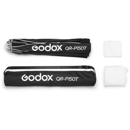 Godox 120CM 150CM Foldable Quick Release Bowens Mount Parabolic Umbrella Softbox with Front and Inner Diffusers, Silver Interior for Photography QR-P120T QR-P150T