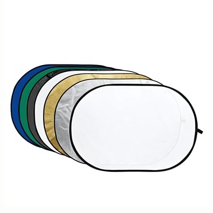 Godox RFT-10 7-in-1 Collapsible Reflector Disc | Round & Oval Photography Reflector in 60cm, 80cm, 60x90cm, 80x120cm, 100x150cm, 110x110cm, 150x200cm & 120x180cm, Multi-Surface: Gold, Silver, Black, White, Translucent, Blue & Green Colors