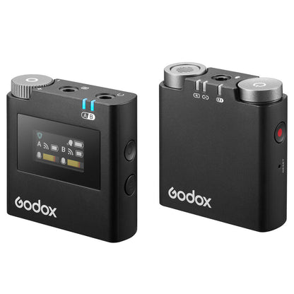Godox Virso M2 Double Omnidirectional Wireless Dual-Channel Lavalier Microphone System with Belt Clip Mounts, 3.5mm TRS AUX and USB-C Ports, and up to 200m Max Range and 17H Max Battery