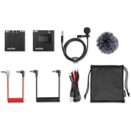 Godox Virso M2 Double Omnidirectional Wireless Dual-Channel Lavalier Microphone System with Belt Clip Mounts, 3.5mm TRS AUX and USB-C Ports, and up to 200m Max Range and 17H Max Battery