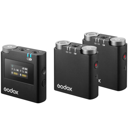 Godox Virso M2 Double Omnidirectional Wireless Dual-Channel Lavalier Microphone System with Belt Clip Mounts, 3.5mm TRS AUX and USB-C Ports, and up to 200m Max Range and 17H Max Battery