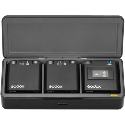 Godox Virso M2 Double Omnidirectional Wireless Dual-Channel Lavalier Microphone System with Belt Clip Mounts, 3.5mm TRS AUX and USB-C Ports, and up to 200m Max Range and 17H Max Battery