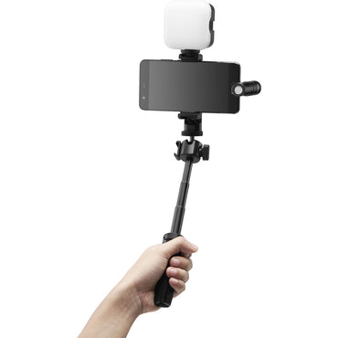 [CLEARANCE] Godox VK2-LT Vlog Kit with Microphone (Lightning Connector), Bi-Color LED Light, Max 3.5" Smartphone Clamp, 3 Section Tripod, Foam/Furry Windscreen and Light Diffuser for Vlogging, Livestream Recording