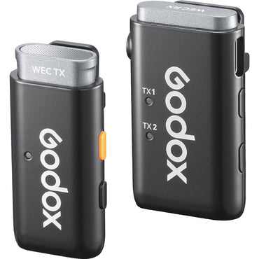 Godox WEC Kit 1 Person / Kit 2 Person 2.4 GHz Wireless Clip-On Lavalier Microphone System with 3.5mm TRS Audio Output, 200m Max Range, Noise Reduction, Dual Channel Receiver, LED Indicators and Type-C Interface for Vlogging, Interview