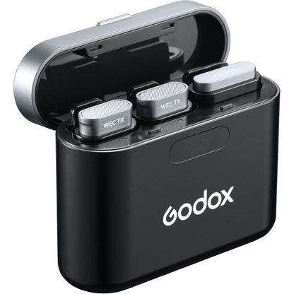 Godox WEC Kit 1 Person / Kit 2 Person 2.4 GHz Wireless Clip-On Lavalier Microphone System with 3.5mm TRS Audio Output, 200m Max Range, Noise Reduction, Dual Channel Receiver, LED Indicators and Type-C Interface for Vlogging, Interview