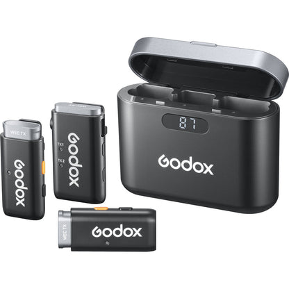 Godox WEC Kit 1 Person / Kit 2 Person 2.4 GHz Wireless Clip-On Lavalier Microphone System with 3.5mm TRS Audio Output, 200m Max Range, Noise Reduction, Dual Channel Receiver, LED Indicators and Type-C Interface for Vlogging, Interview