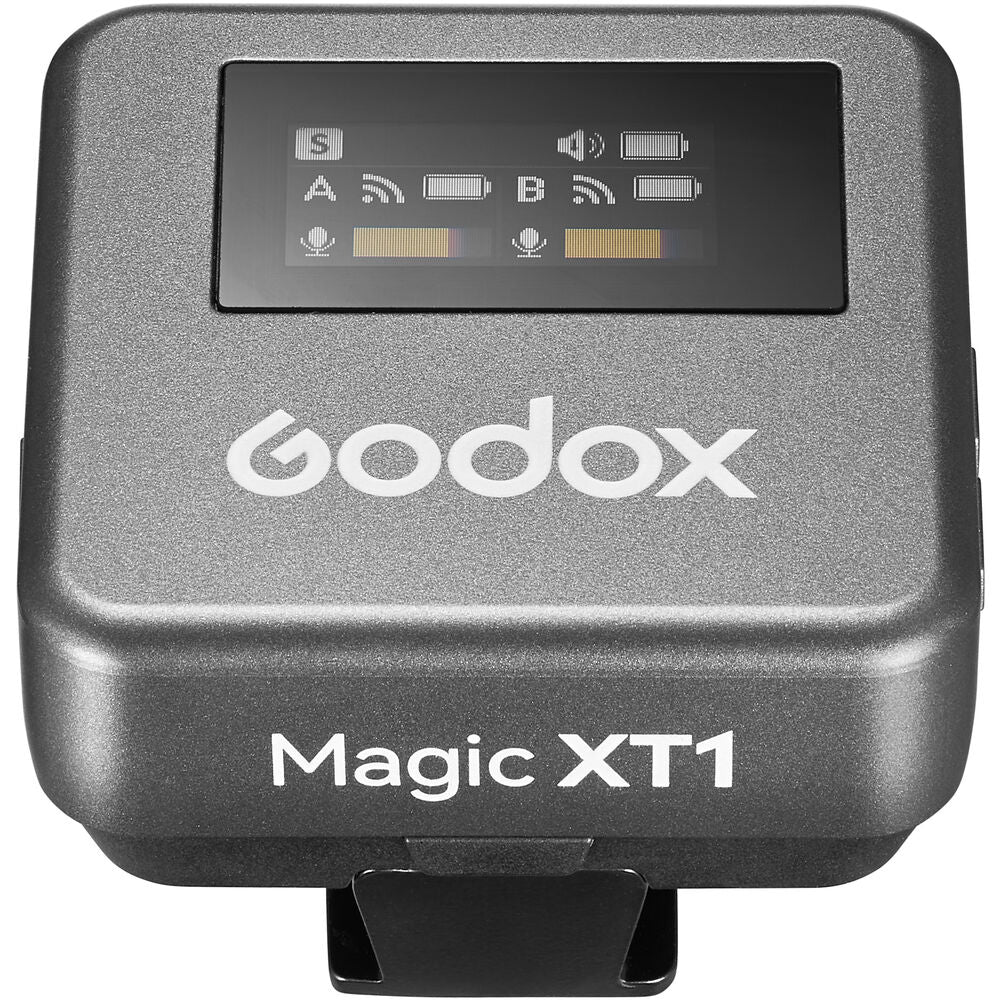 Godox Magic XT1 2 Person Dual TX + RX 2-Channel Wireless Omnidirectional Microphone System 3.5mm TRS / USB Type-C Ports with 200m Max Wireless Range, 680mAh RX Charging Case Max 16hrs Battery Life and OLED Touchscreen and Onboard Controls