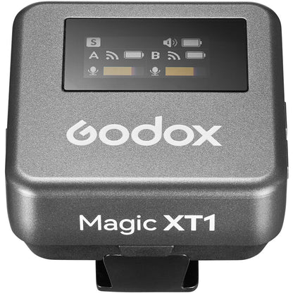 Godox Magic XT1 2 Person Dual TX + RX 2-Channel Wireless Omnidirectiol Microphone System 3.5mm TRS / USB Type-C Ports with 200m Max Wireless Range, 680mAh RX Charging Case Max 16hrs Battery Life and OLED Touchscreen and Onboard Controls