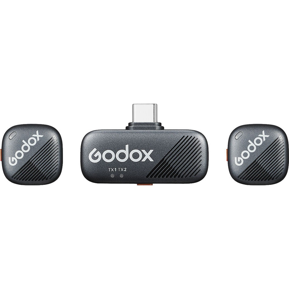 Godox Cube-S Kit 2 2-Person (2 TX + RX) 2.4GHz Wireless Lavalier Microphone System Bundle Set with Dual Channel Receiver and 850mAh Charging Case, Noise Reduction, Max 300m Operational Range and Godox Mic App Support | USB-C, L Type | JG Superstore