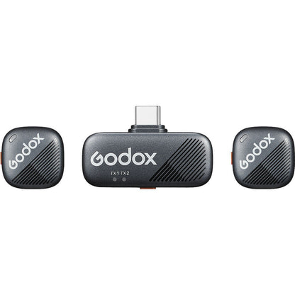 Godox Cube-S Kit 2 2-Person (2 TX + RX) 2.4GHz Wireless Lavalier Microphone System Bundle Set with Dual Channel Receiver and 850mAh Charging Case, Noise Reduction, Max 300m Operatiol Range and Godox Mic App Support | USB-C, L Type