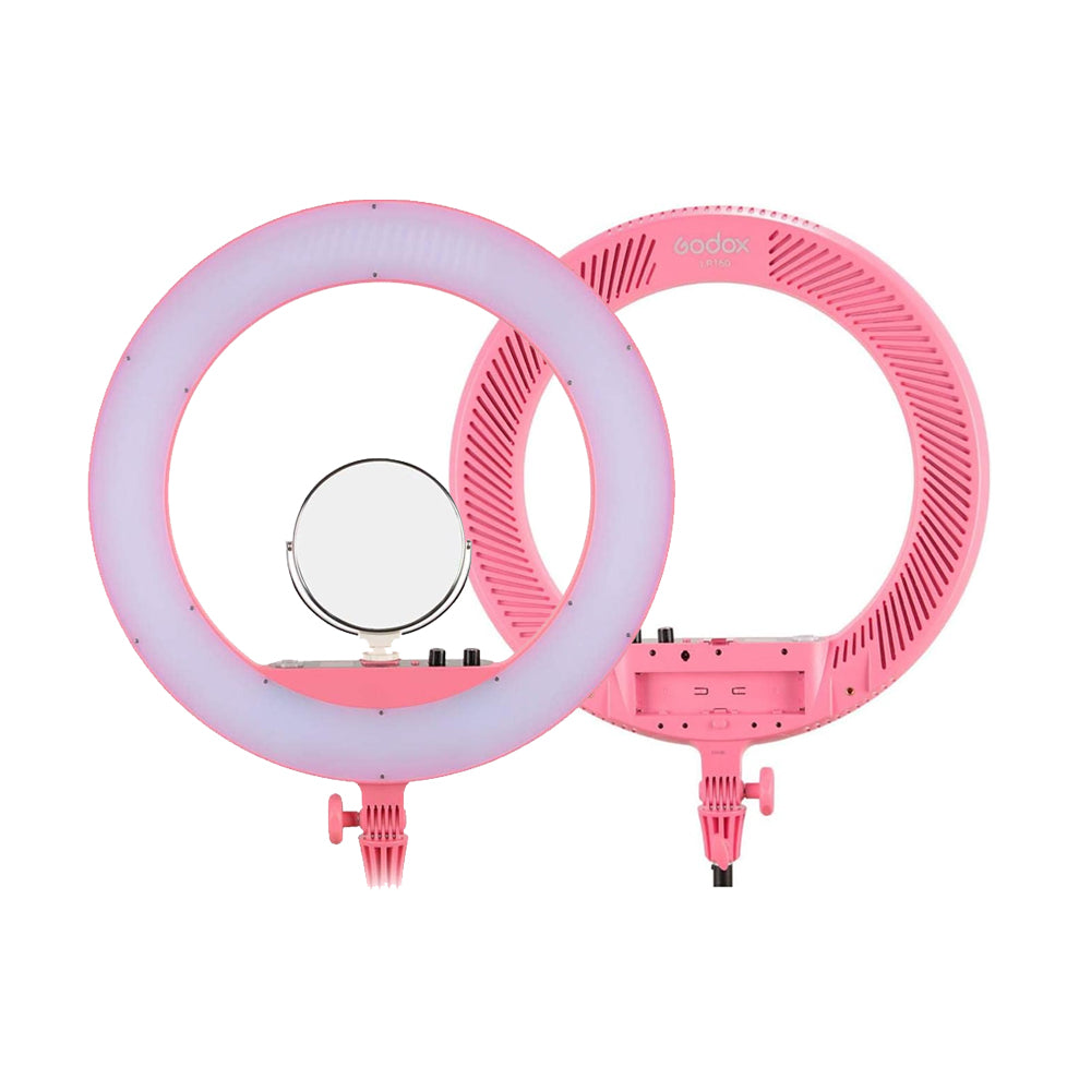 Godox LR160 19-inch Bi-Color LED Ring Light with Mirror Phone Holder for Vlogging, Content Creation, and Live Selling  Black / Pink