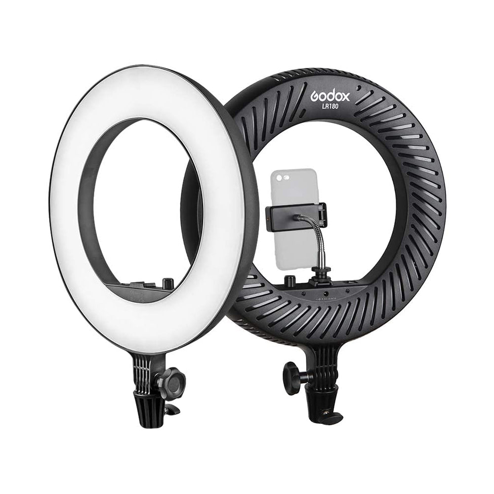 Godox LR180 14-inch Daylight LED Ring Light with Phone Holder for Vlogging, Content Creation, and Live Selling | Black / Pink
