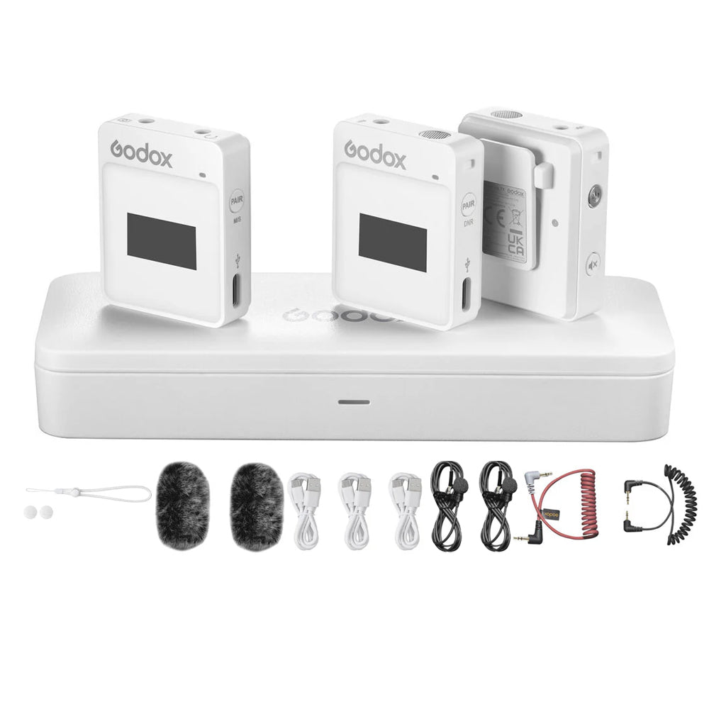 Godox MoveLink Series II M2 Wireless Omnidirectional Lavalier Microphone System with Clip-On Transmitter / Receiver (TX TX RX), with 8HR / 6HR Runtime, Built-In Rechargeable Batteries and Charging Case for Vlogging and Interviews