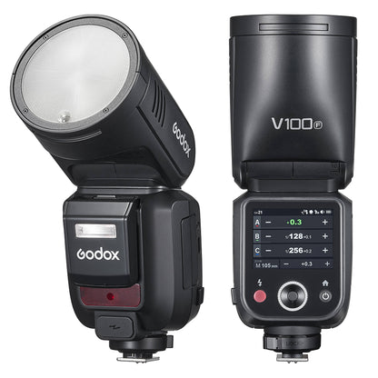 Godox V100 Series Round Head Camera Flash, Auto Zoom Control with 28-105mm Range, -7 to 120° Tilt / 330° Rotation, Advanced Cooling System, Built-In LED Touch Screen Controls for Professiol Photography and Studio Lighting Equipment
