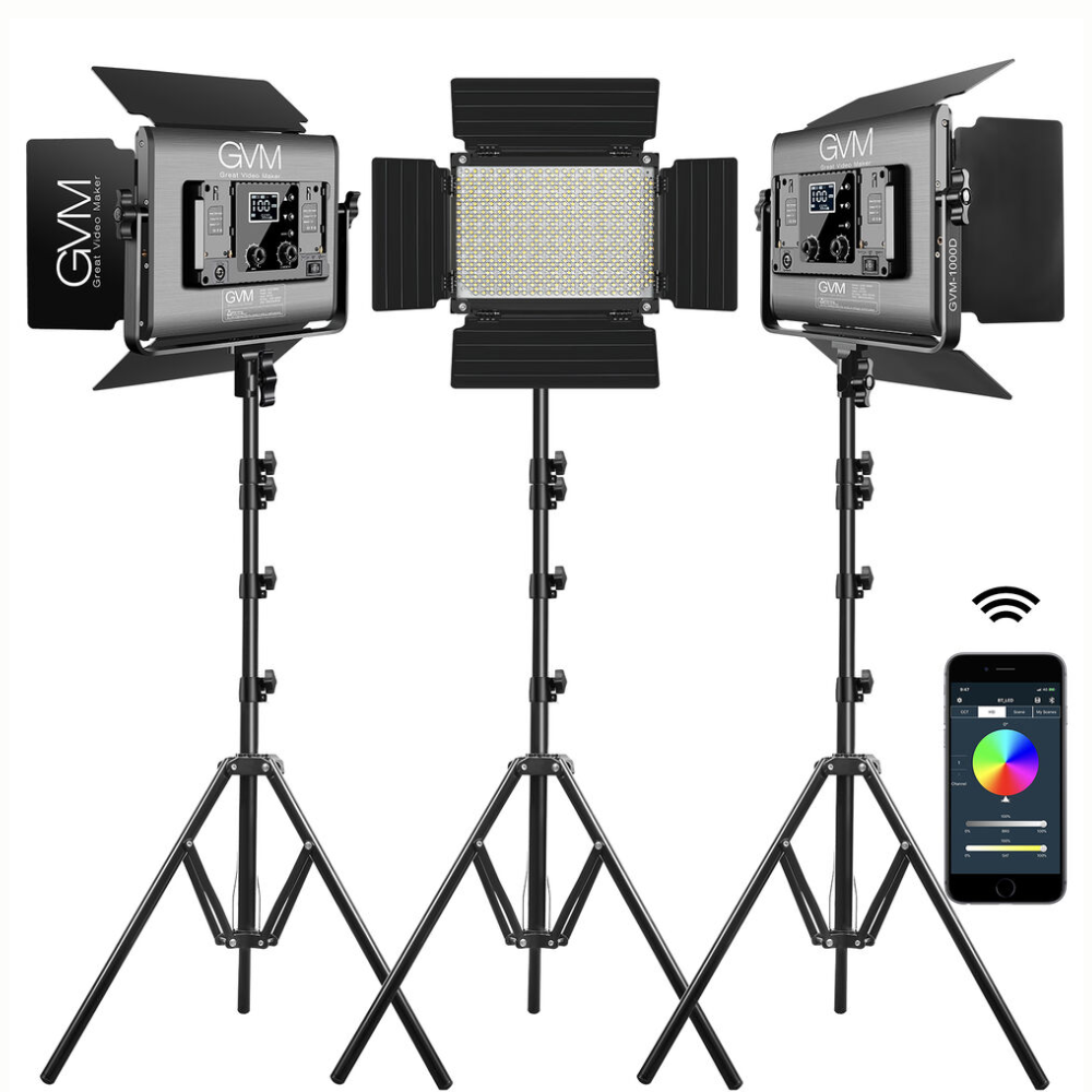 GVM 1000D RGB LED Light Panel 2-Light | 3-Light Kit Set with Onboard Controls, App Connect Bluetooth, 8 Lighting Effect Presets for Studio Photo Video Equipment