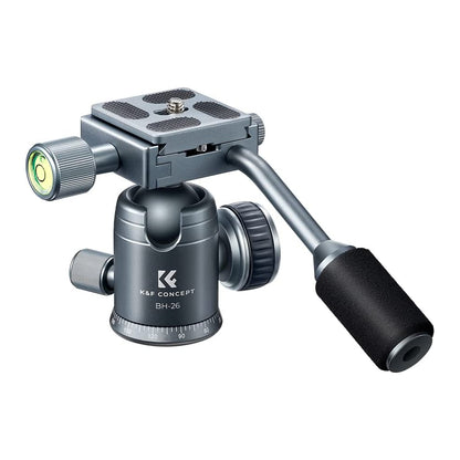 K&F Concept BH-26 360 Degree 26mm Panoramic Ball Head Mount with QR Quick Release Plate, 1/4" Bolt and 8kg Max Load for Tripod Monopod and Slide Rack (Black, Gray) KF31-049 KF31-049V1