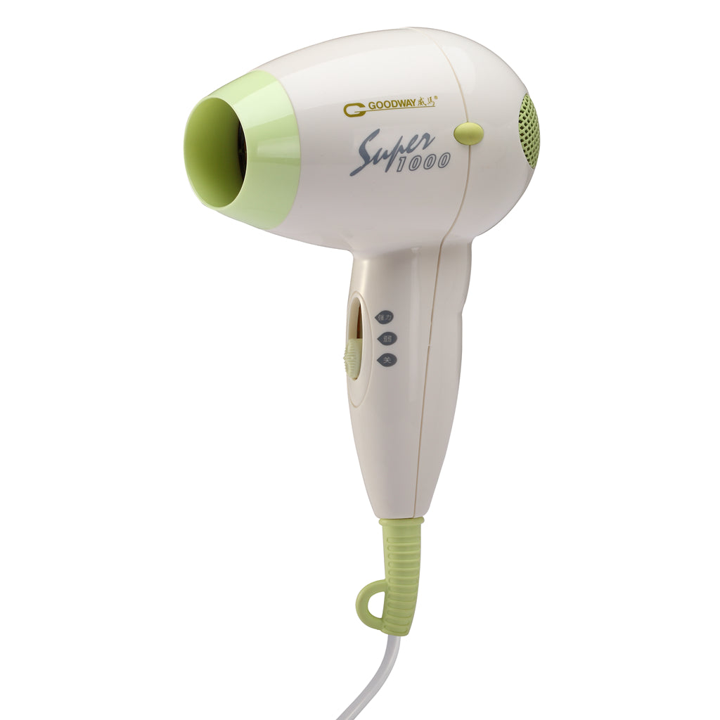 Goodway Super 1000 1000W Single Jet Travel Hair Dryer with 2-Speed Control, Built-In Temperature Control, and Low-Noise Motor | HD-229