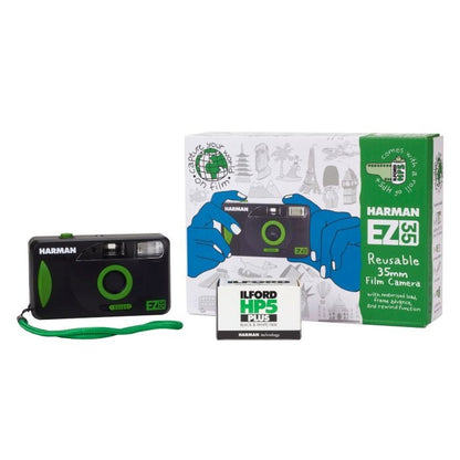 [CLEARANCE] ILFORD Harman EZ-35 Motorized 35mm Reusable Analog Film Camera with ILFORD HP5+ 135 36 and Built-In Flash for Film Photography