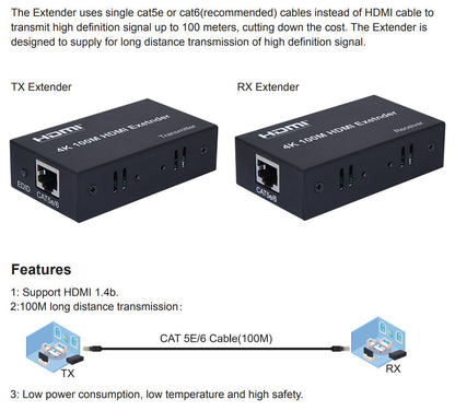 ArgoX 4K 60m / 100m / 120m HDMI Extender Transmitter Receiver with 3Gbps Data Rate, CAT5e/6, RJ45 Ethernet LAN Network Cable, Supports HDMI Out Downscaling | HDES60 HDES100 HDES120
