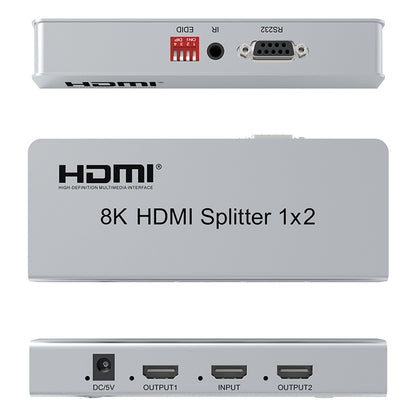 ArgoX Ultra HD 2.0 HDMI Splitter 1X2 / 1X4 / 1X8 - 8K 60Hz Input Video Switcher with IR Control Function, Supports HDR 3D Video Format, EDID Management, Output Downscaling for TV, Monitor, Projector, PC | HDSP8K-2 HDSP8K-4 HDSP8K-8