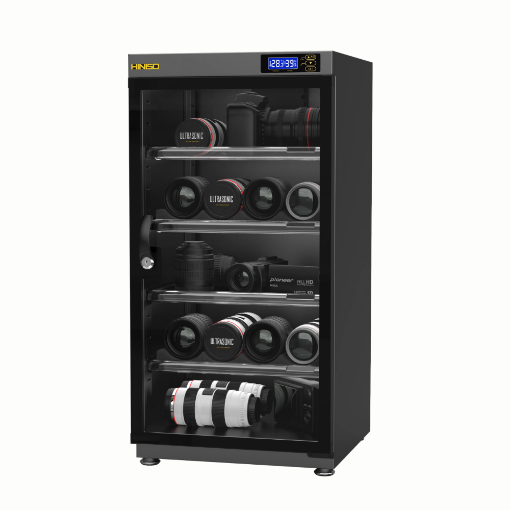 Hiniso 100L Electric Dry Cabinet Dehumidifier Digital Automatic Humidity Controller with Adjustable Shelves, LED LCD Display for Jewerly, Leather Bags, Electronics, DSLR and Mirrorless Camera, Lens, Photography Equipment Storage | AD-100S
