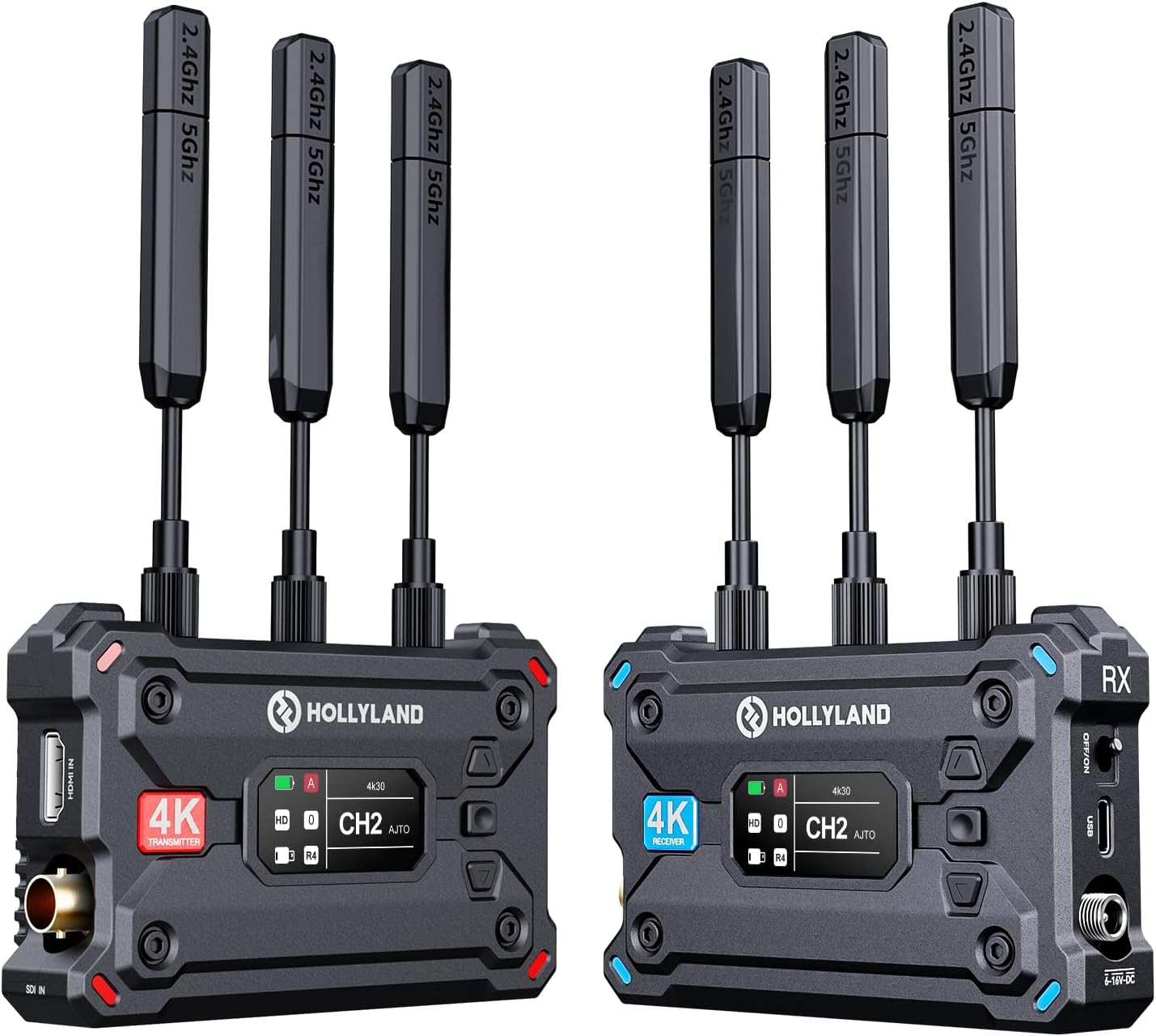 HOLLYLAND PYRO S HDMI / SDI Wireless 4K 30fps UHD Video Transmission System TX Transmitter + RX Receiver with Max 1300ft LOS Range, 50ms Low Latency, UVC & RTMP Streaming, Multi Power Supply Options for Live Broadcasting, Videography