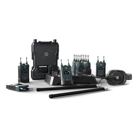 Hollyland Solidcom M1 1.9GHz Full Duplex Wireless Intercom Solution with 8 Belt packs and LEMO Headsets up to 400m Range, Multi-Device Cascade, Removable Li-ion Batteries and Sidetone Function for Professional Filmmaking