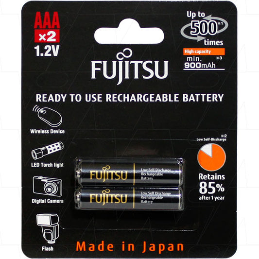 Fujitsu 1.2V 900mAh Ready-to-use NiMH Low Self-Discharge Rechargeable | HR4UTHC AAA Battery Pack of 2