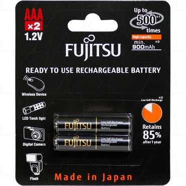 [CLEARANCE] Fujitsu 1.2V 900mAh Ready-to-use NiMH Low Self-Discharge Rechargeable | HR4UTHC AAA Battery Pack of 2