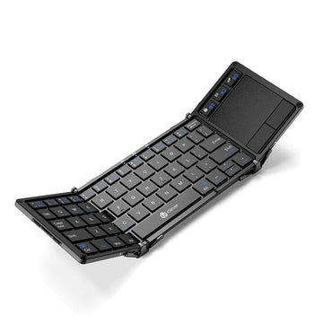 [CLEARANCE] iClever IC-BK08 Portable Tri-Folding Bluetooth Keyboard with Touchpad and Low Profile Scissor Type Key Switches, Rechargeable with USB Type-C Interface, Multi Device BT Connection for Smartphones Laptop Tablet BK08 E03-0131A-80