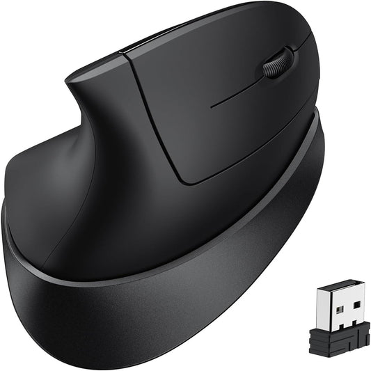 iClever Wireless Ergonomic Mouse 4 DPI 800/1200/1600/2400 (Plug & Play) with Built-In 500mAh Battery, USB 2.4G Receiver Dongle, Type C Charging Cable, Adjustable Tilt for PC, Laptop, Computer - Support Windows OS | E03-1999N-04