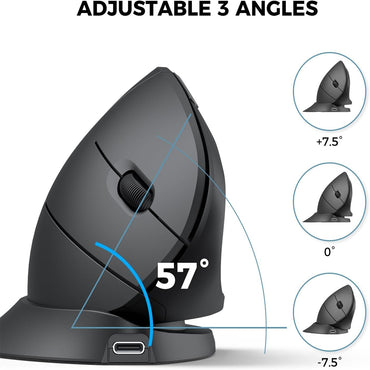 iClever Wireless Ergonomic Mouse 4 DPI 800/1200/1600/2400 (Plug & Play) with Built-In 500mAh Battery, USB 2.4G Receiver Dongle, Type C Charging Cable, Adjustable Tilt for PC, Laptop, Computer - Support Windows OS | E03-1999N-04