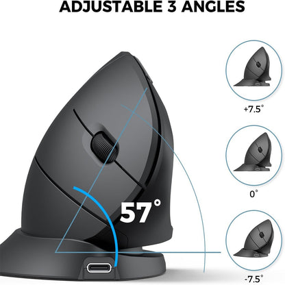 iClever Wireless Ergonomic Mouse 4 DPI 800/1200/1600/2400 (Plug & Play) with Built-In 500mAh Battery, USB 2.4G Receiver Dongle, Type C Charging Cable, Adjustable Tilt for PC, Laptop, Computer - Support Windows OS | E03-1999N-04