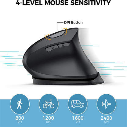 iClever Wireless Ergonomic Mouse 4 DPI 800/1200/1600/2400 (Plug & Play) with Built-In 500mAh Battery, USB 2.4G Receiver Dongle, Type C Charging Cable, Adjustable Tilt for PC, Laptop, Computer - Support Windows OS | E03-1999N-04