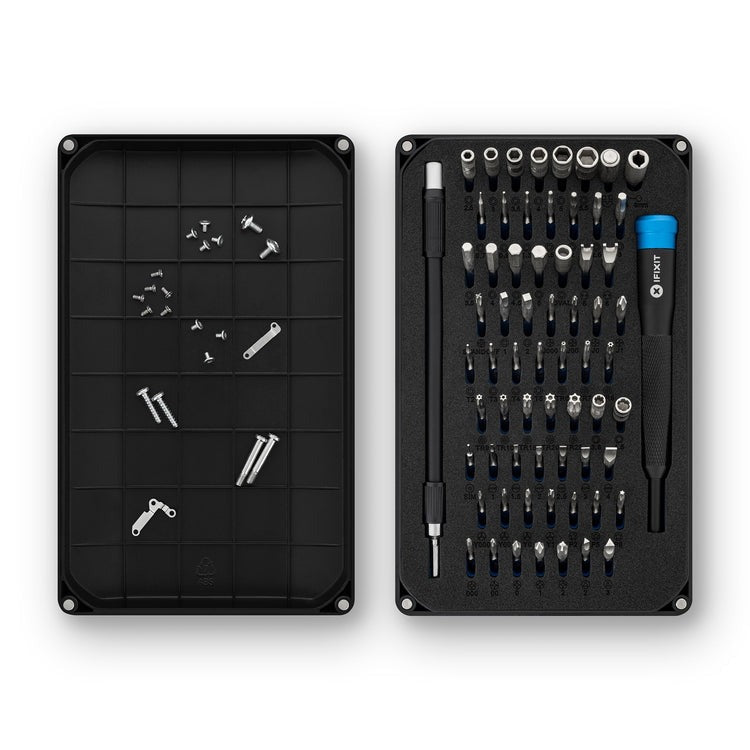 iFixit Mako Precision Driver Bit Set with 64 Screwdriver Bits, 1/4" to 4mm Driver Adapter, 150mm Flex Extension, Oval Drive, Sim Eject Bit, and Magnetized Driver Handle for Cameras, Computers, Smartphones