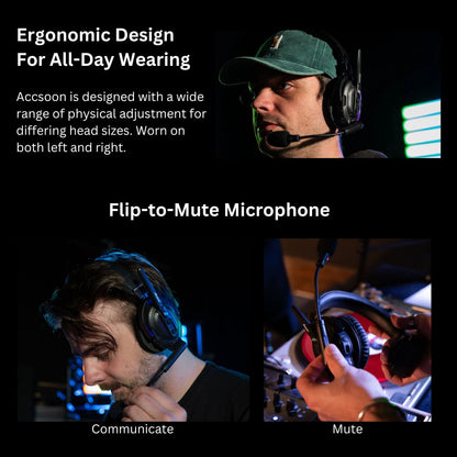 Accsoon CoMo 1 Host / 8 Remote Wireless Intercom Over Ear Headset System Kit w/ Flip-to-Mute Interchangeable Boom Microphone, 2320mAh Max 10hrs Battery Life, 1300ft Max Range for Audio and Studio Production Equipment (1 Master / 8 Slave)