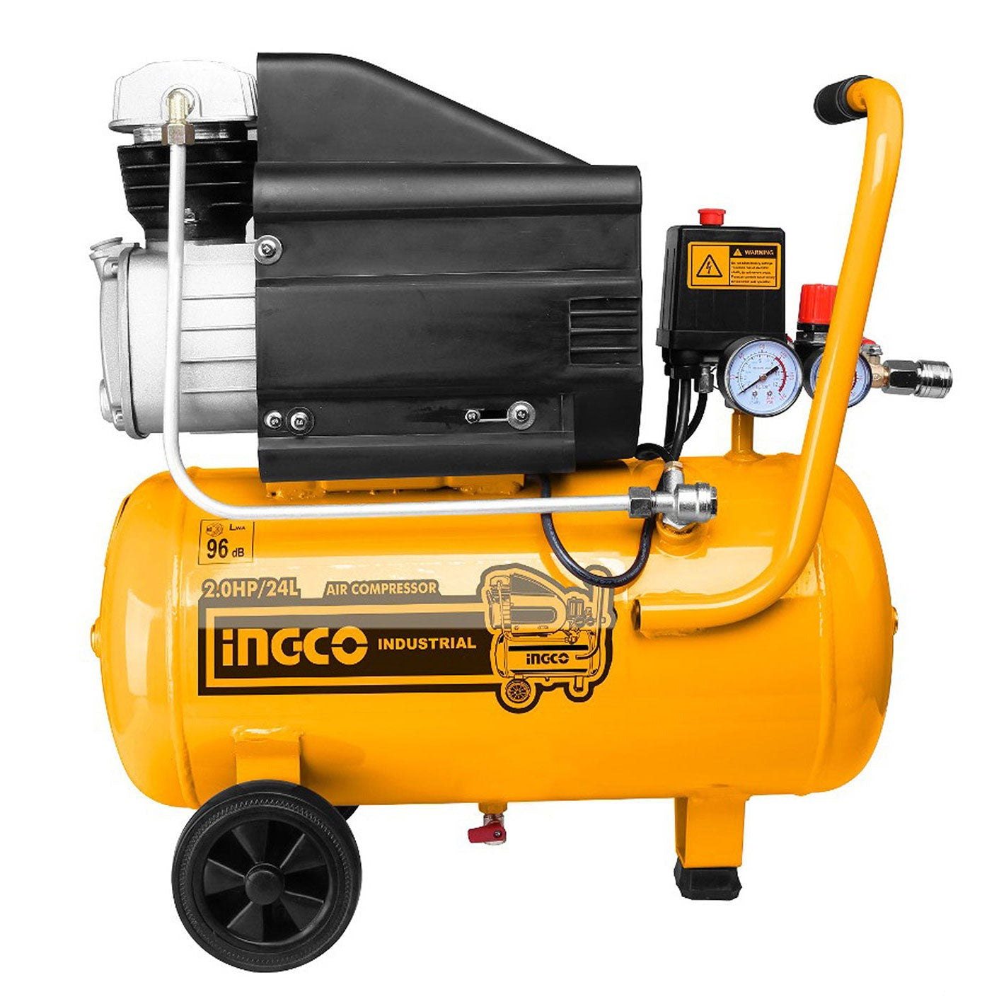 INGCO 2HP Industrial Air Compressor with 240V, 24L Tank, 2850rpm, and 8bar Maximum Pressure for Industrial Cleaning, Tire Inflation, and Paint Spraying | AC20248P