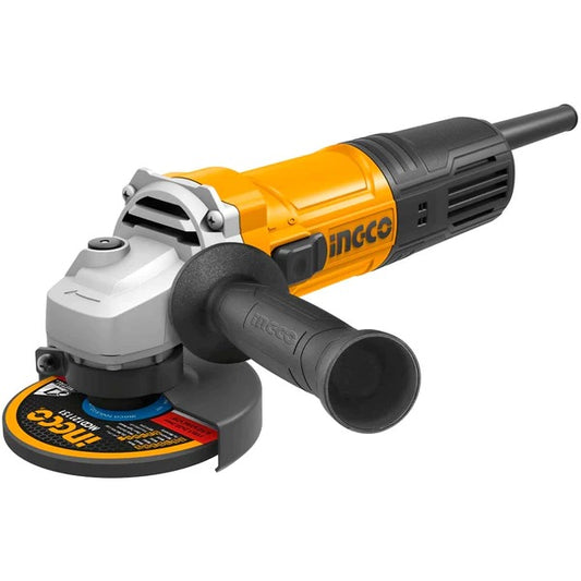 INGCO 1100W Electric Angle Grinder with 240V, 11000rpm, 125mm Disc Diameter, M14 Spindle Thread, Auxiliary Handle, and 1set Extra Carbon Brushes for Wood, Metal, and Concrete | AG110018