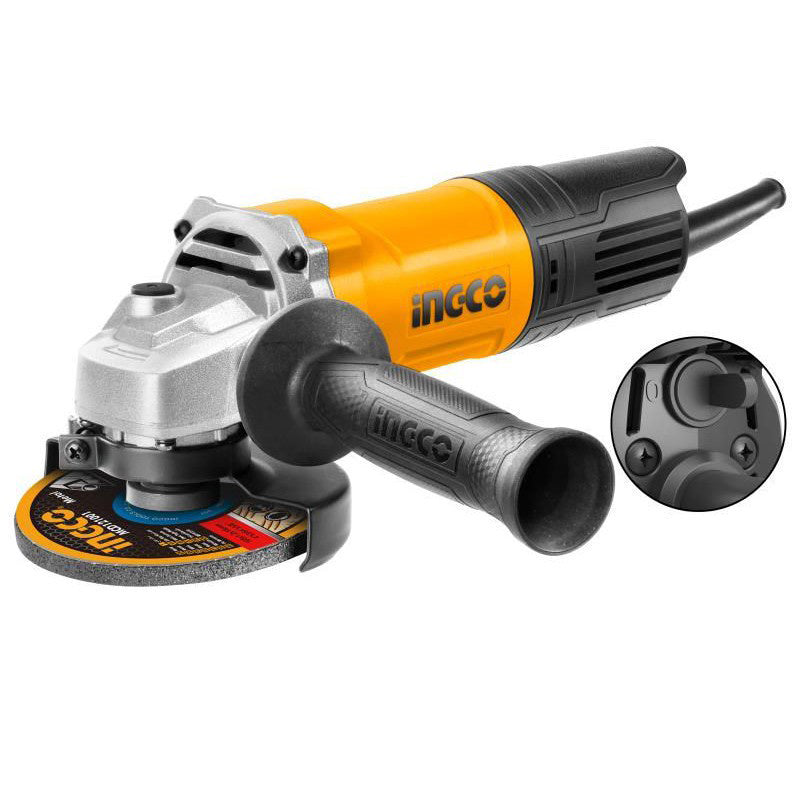 INGCO 750W Electric Angle Grinder with 240V, 11000rpm, 4" Disc Diameter, M10 Spindle Thread, and Auxiliary Handle for Wood, Metal, and Concrete | AG70012