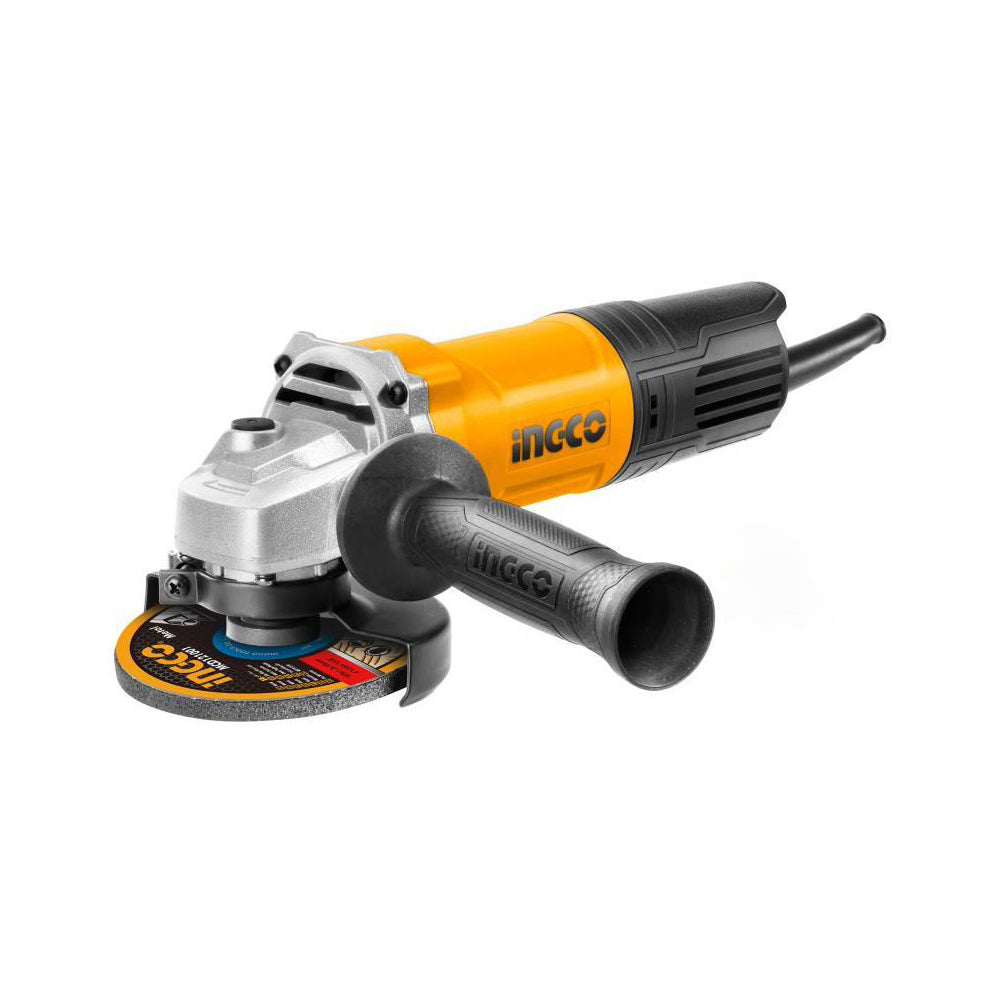 INGCO 750W Electric Angle Grinder with 240V, 11000rpm, 4" Disc Diameter, M10 Spindle Thread, and Auxiliary Handle for Wood, Metal, and Concrete | AG70012