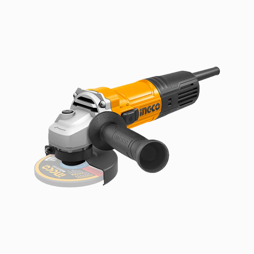 INGCO 900W Electric Angle Grinder with 240V, 12000rpm, 4" Disc Diameter, M10 Spindle Thread, and Auxiliary Handle for Wood, Metal, and Concrete | AG900283